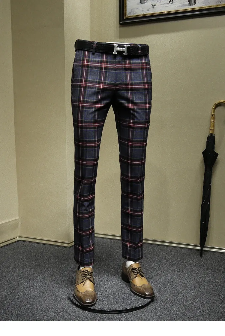 Red Plaid Slim Pants