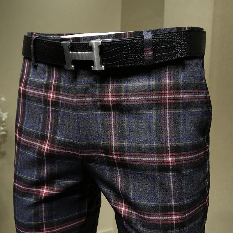 Red Plaid Slim Pants
