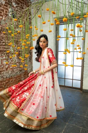 Red Silk Floral Blouse & Lehenga  Elegant Ensemble for Every Occasion