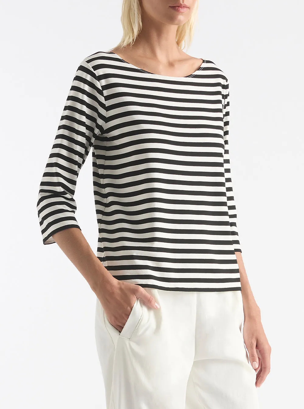 Relaxed Boat Neck - Milk/Black