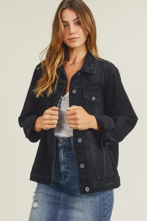 Relaxed Fit Trucker Denim Jacket-Black
