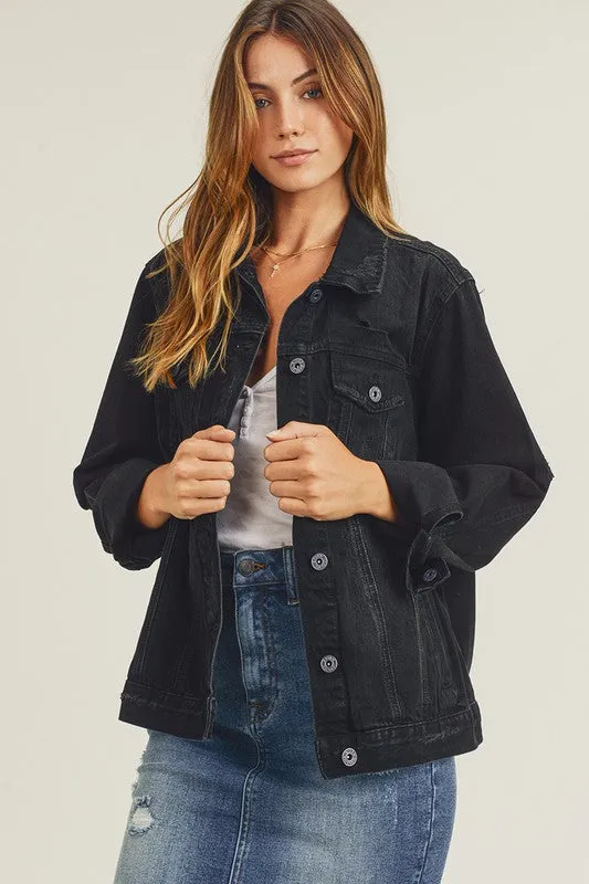 Relaxed Fit Trucker Denim Jacket-Black