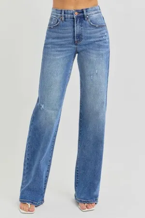 Risen HR Tummy Control Elastic Band Wide Leg Jeans