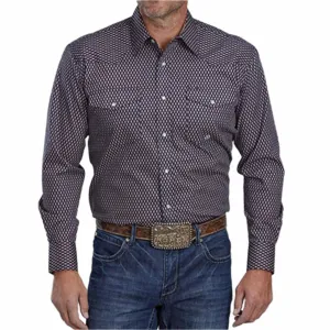 Roper Men's Navy & Orange Diamond Eye Geo Print Shirt