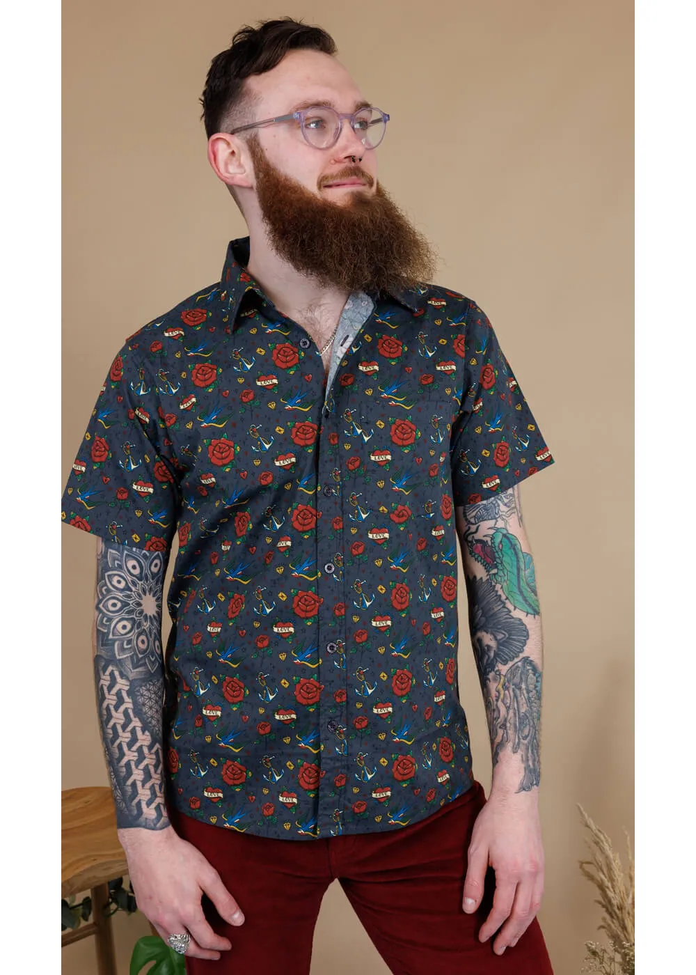 Run & Fly Mens Retro Tattoo 70's Shirt Black