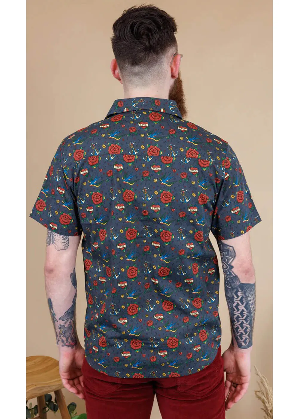 Run & Fly Mens Retro Tattoo 70's Shirt Black