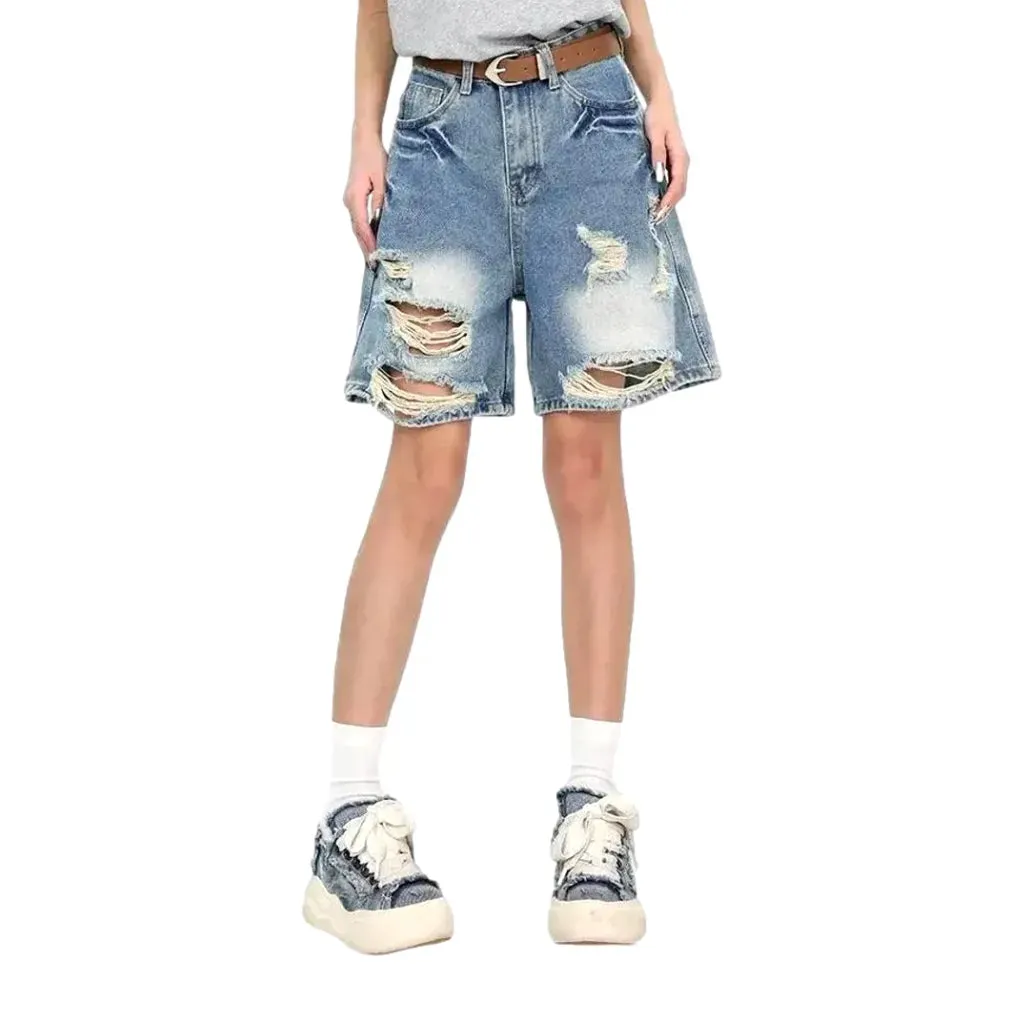 Sanded slouchy high-rise women's denim shorts