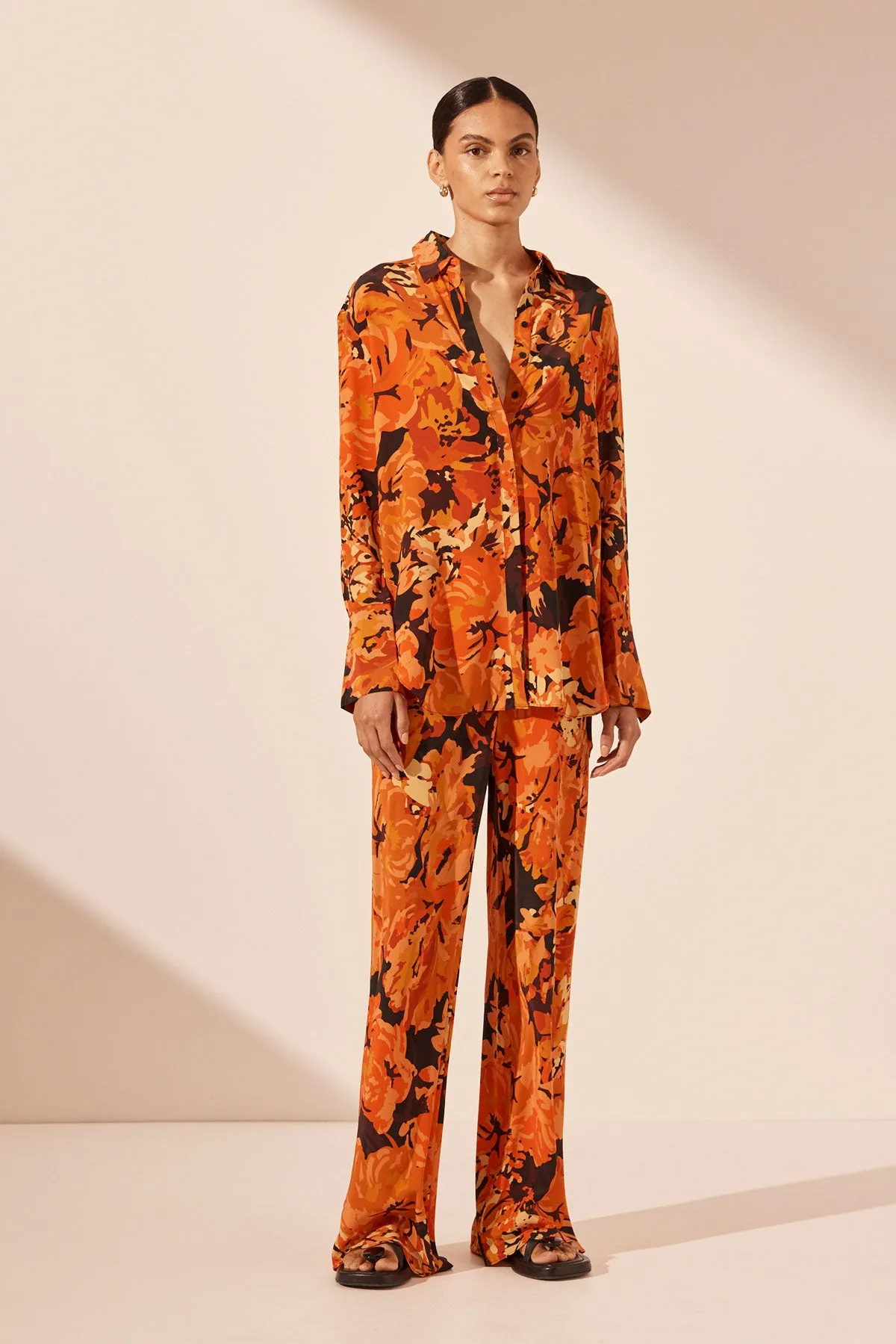 Santos Silk Relaxed Shirt - Tangerine