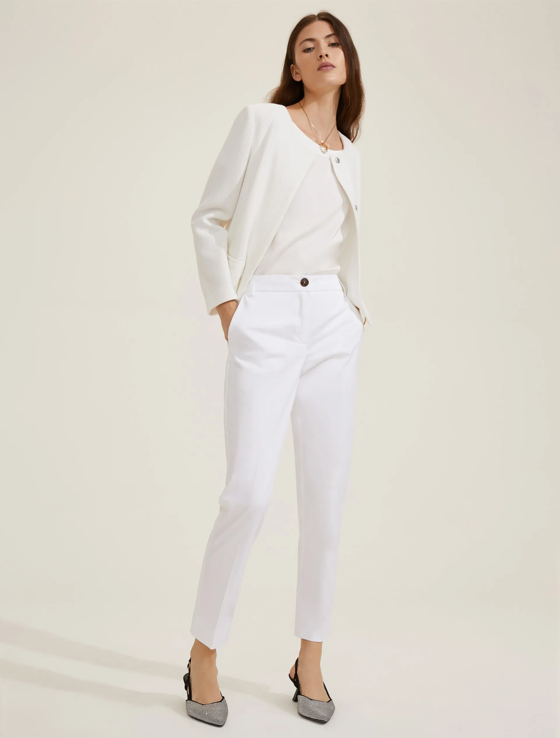 Satin Chino Trousers - White