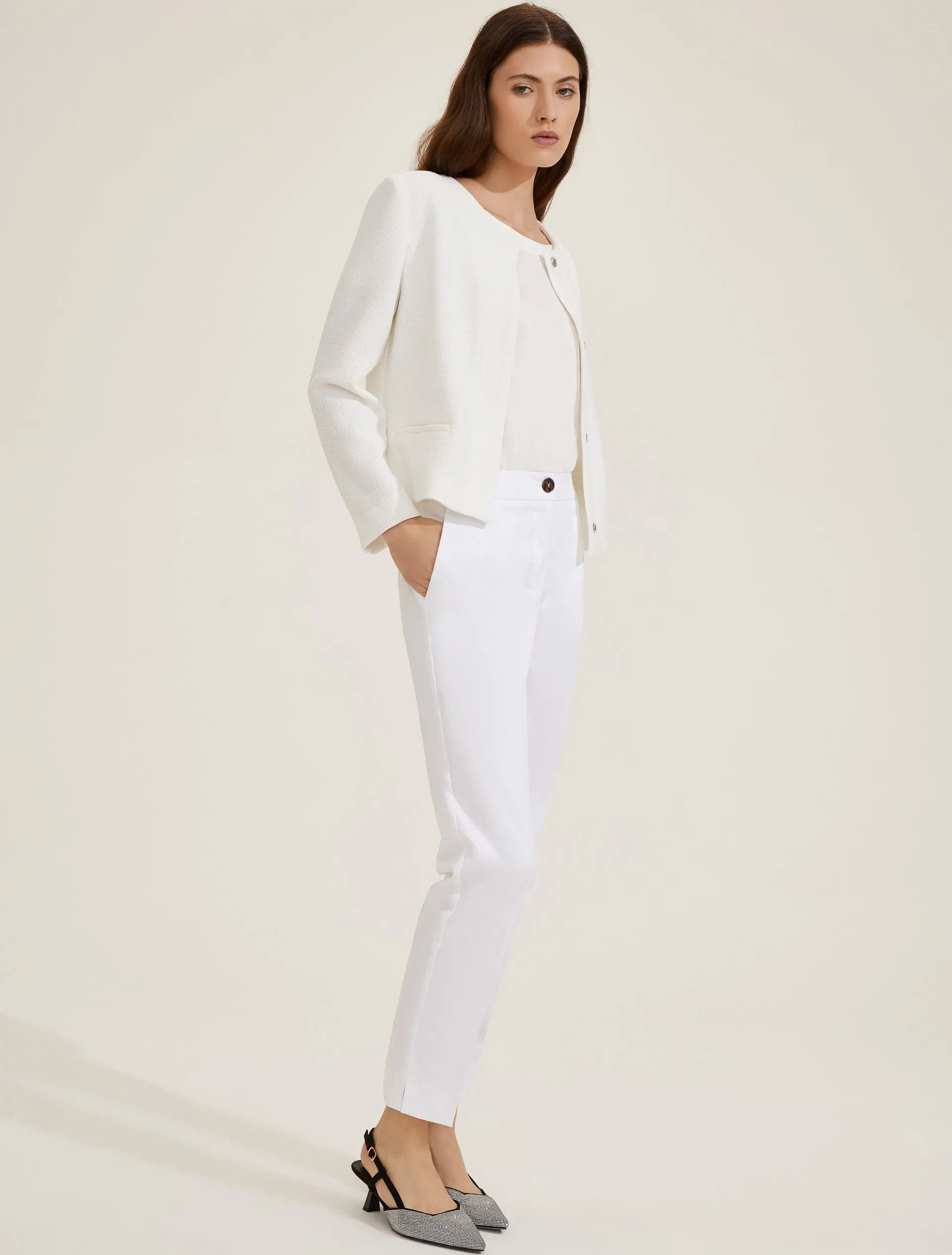 Satin Chino Trousers - White