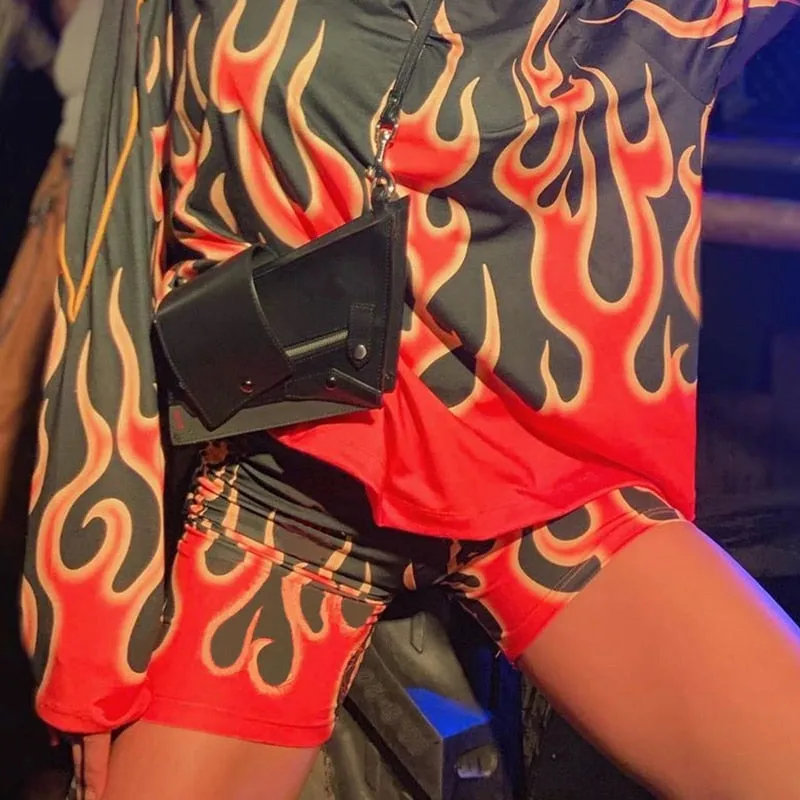 Sexy Flame Print High Waist Short Pants