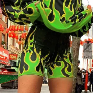 Sexy Flame Print High Waist Short Pants