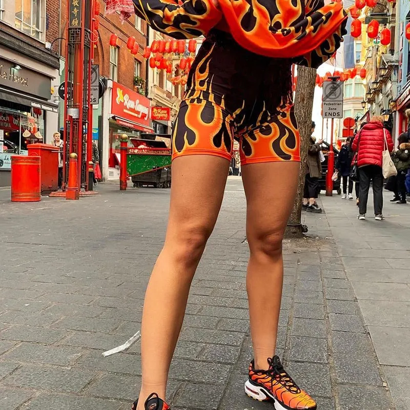 Sexy Flame Print High Waist Short Pants
