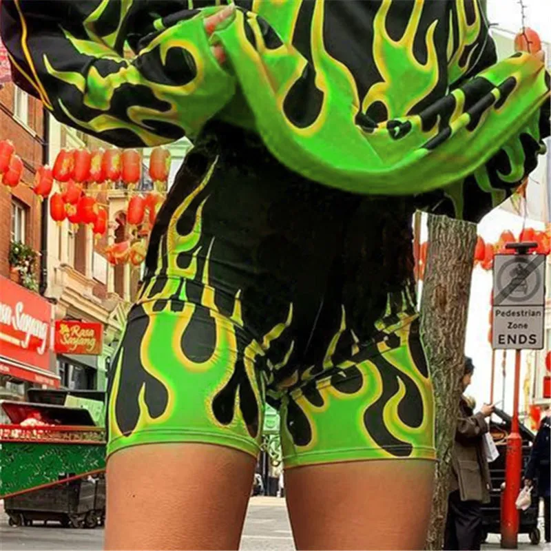 Sexy Flame Print High Waist Short Pants