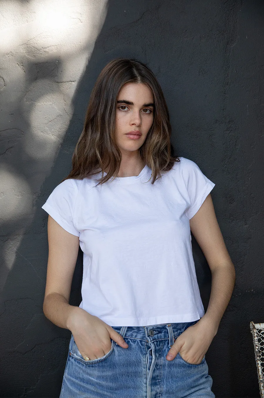 SHRUNKEN BF TEE IN WHITE LUXE COTTON