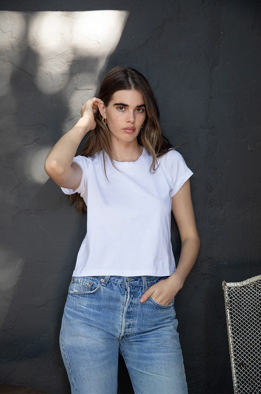 SHRUNKEN BF TEE IN WHITE LUXE COTTON