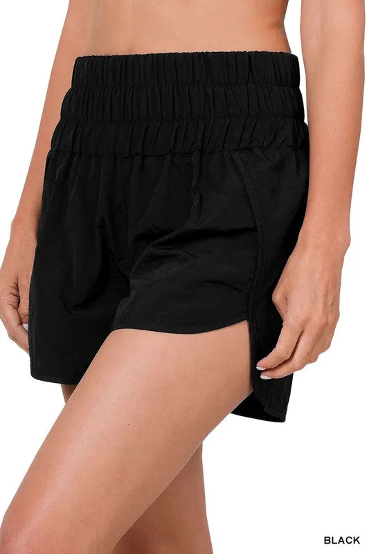 Smocked Windbreaker Shorts