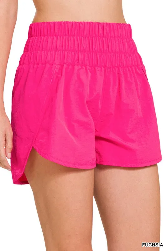 Smocked Windbreaker Shorts