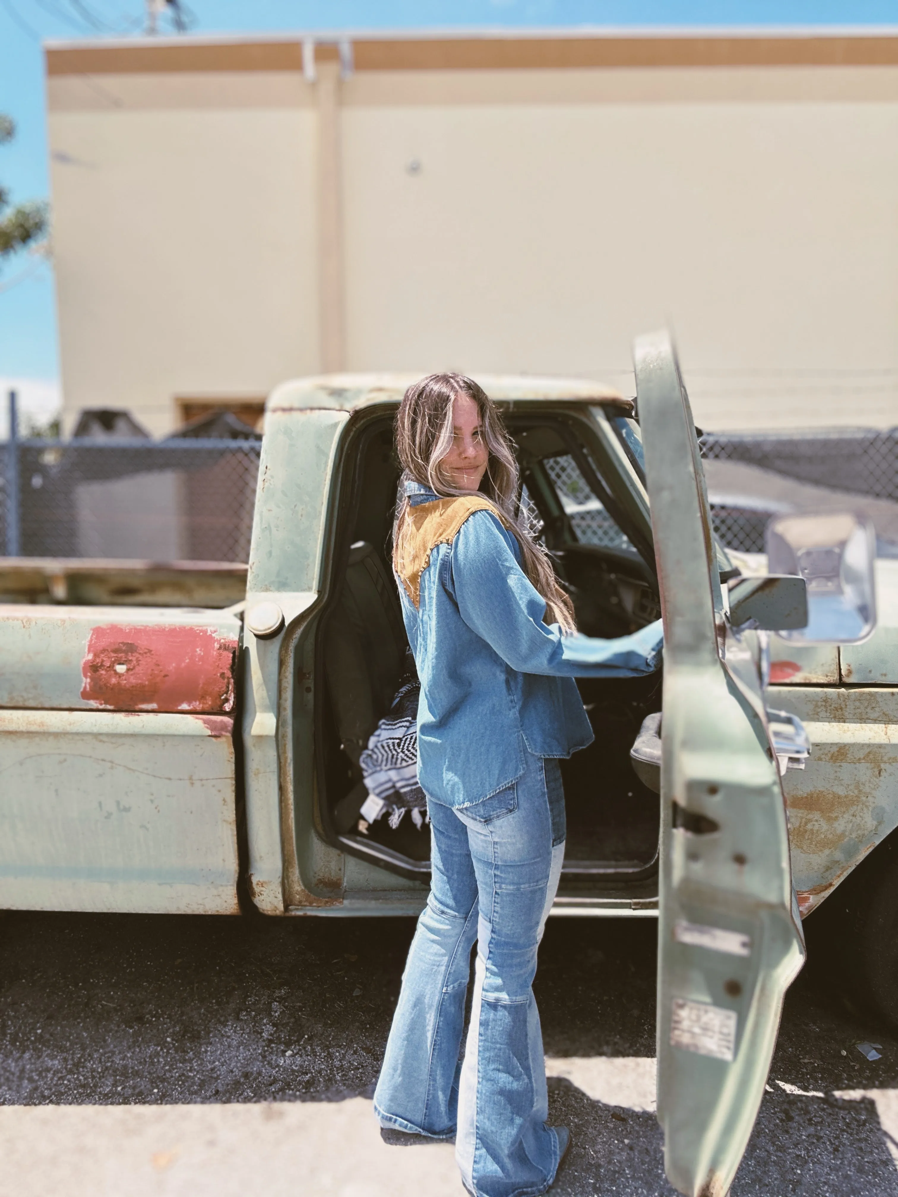 Smooth Operator Denim & Suede Button Up Top