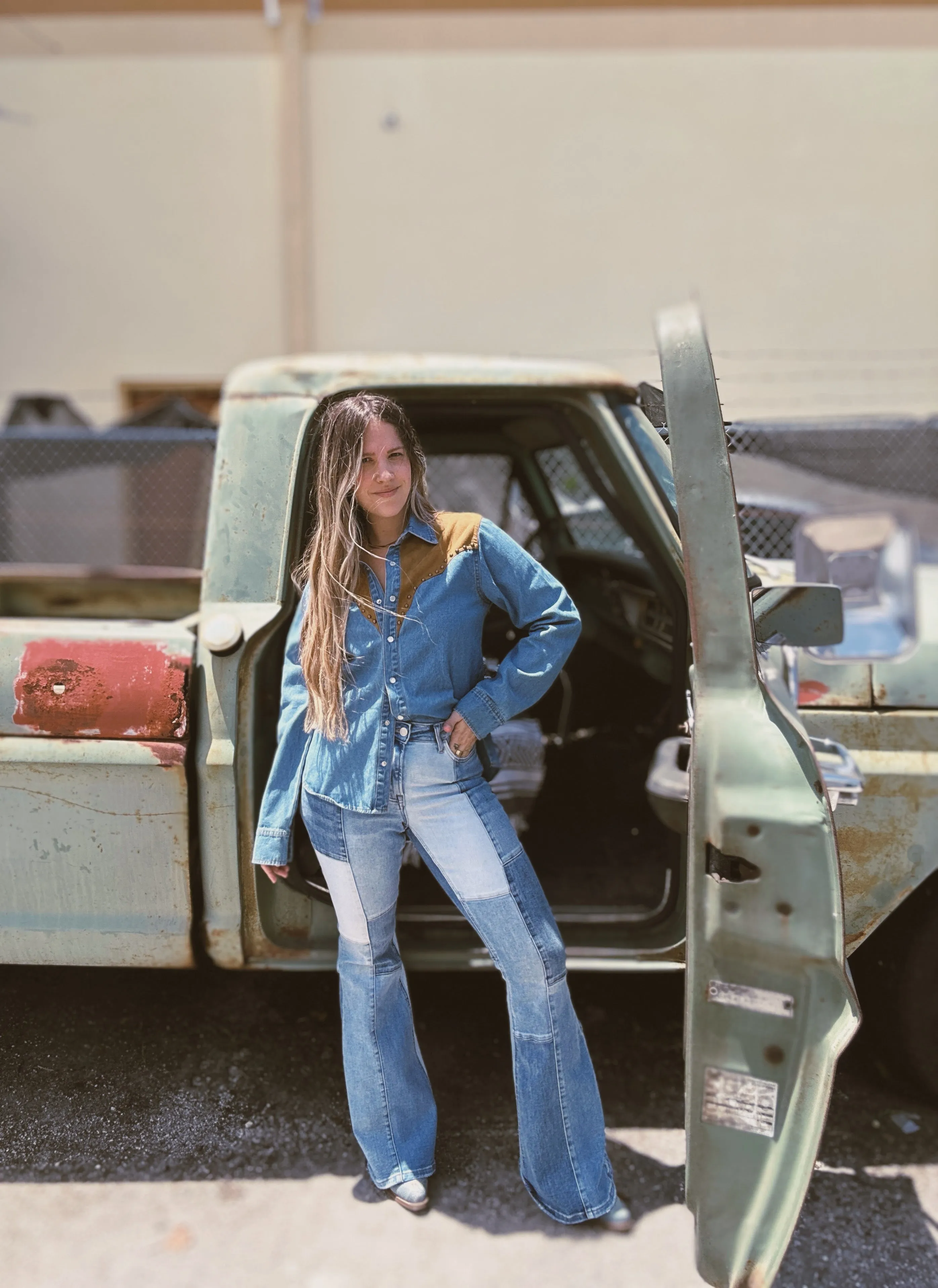 Smooth Operator Denim & Suede Button Up Top