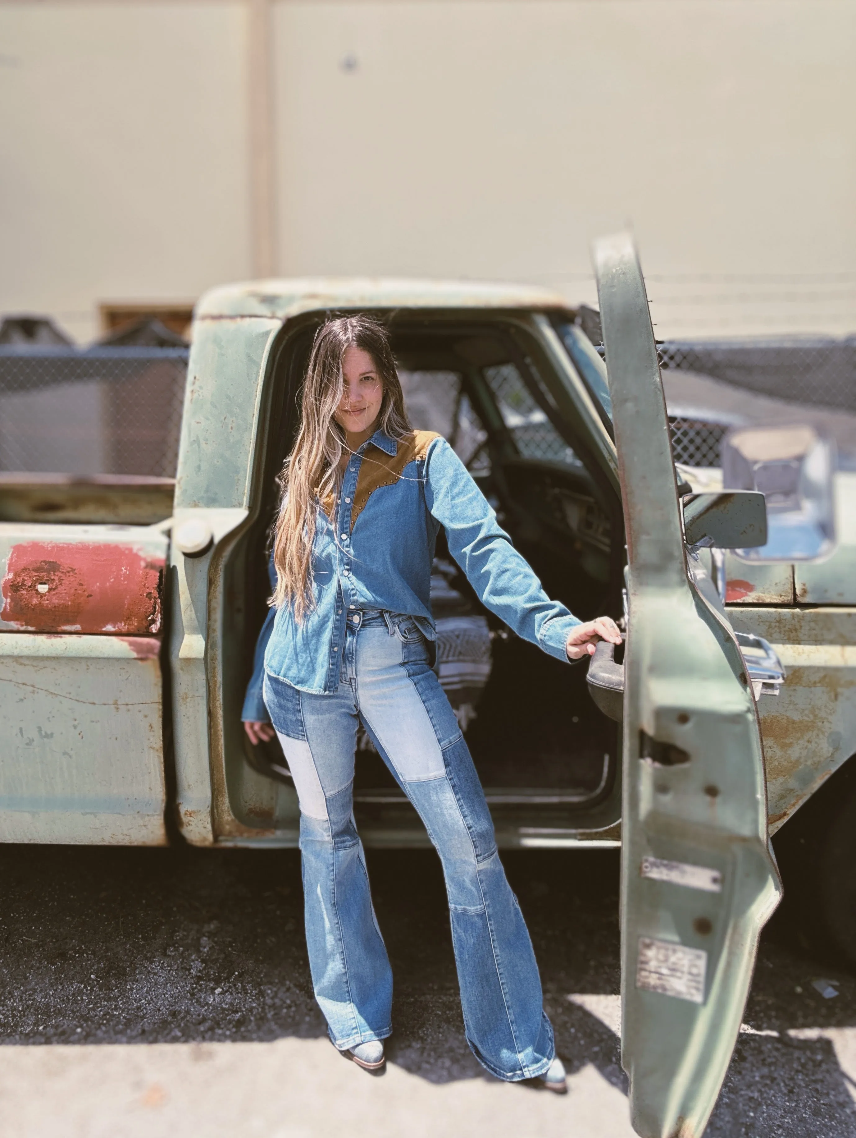 Smooth Operator Denim & Suede Button Up Top