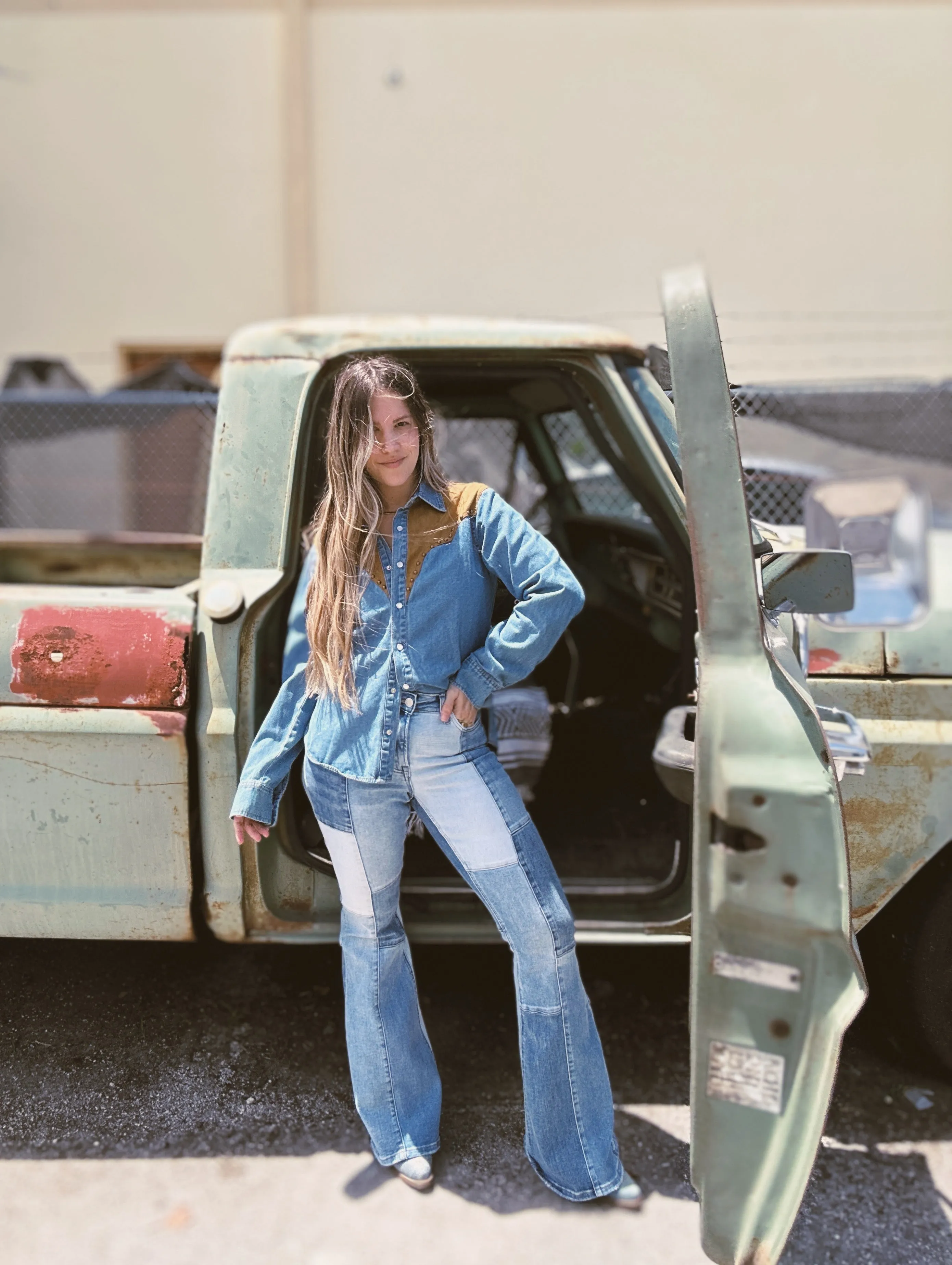 Smooth Operator Denim & Suede Button Up Top