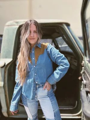 Smooth Operator Denim & Suede Button Up Top