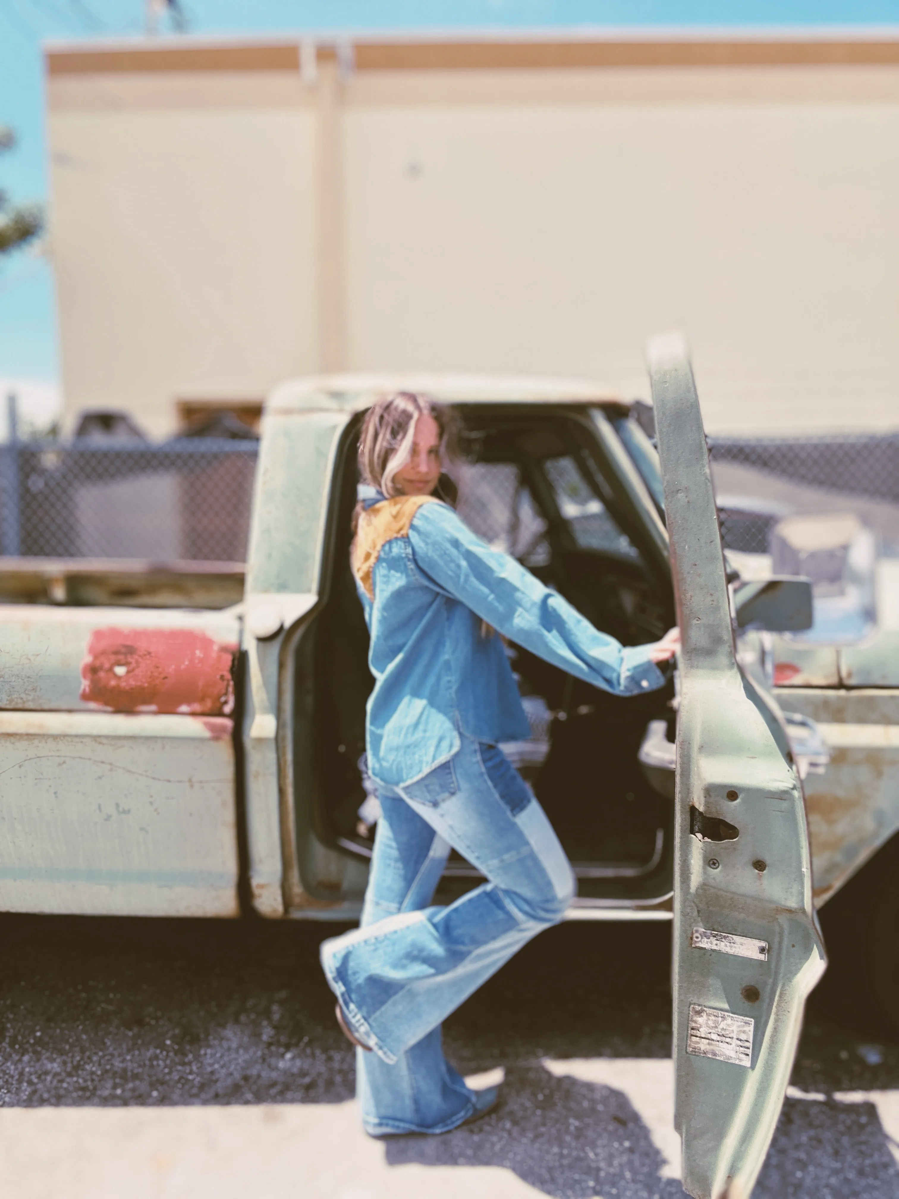 Smooth Operator Denim & Suede Button Up Top