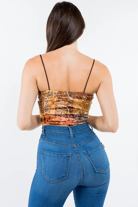 Smooth Talker Velvet Patchwork Bandana Print Crop Top