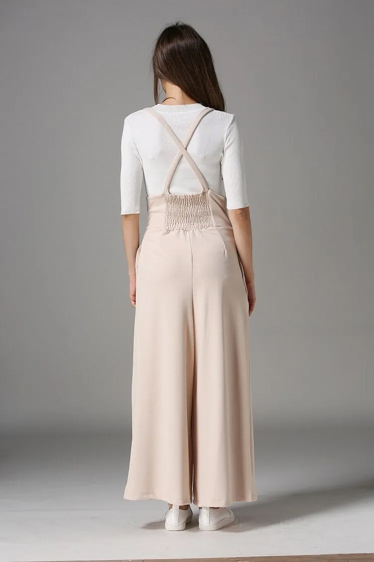 Spring And Autumn New High Waist Strap Pleated Bags Ankle Length Wide Leg Pants