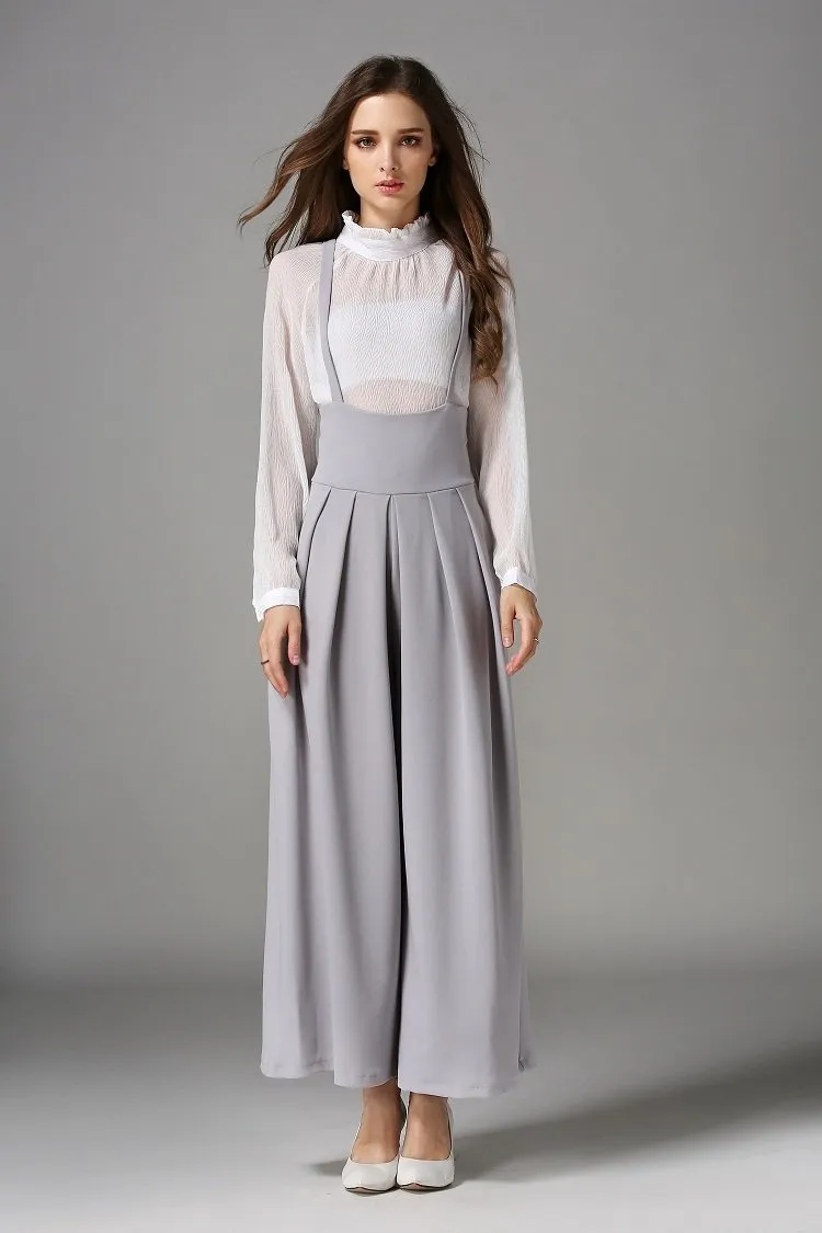 Spring And Autumn New High Waist Strap Pleated Bags Ankle Length Wide Leg Pants