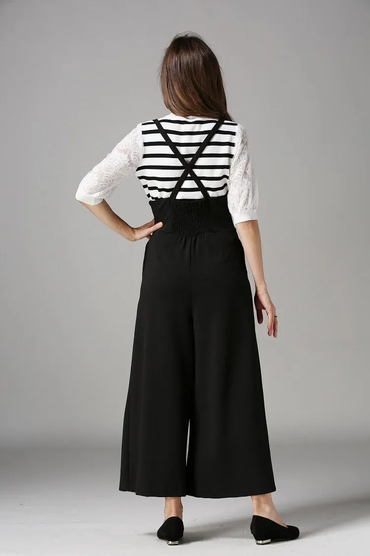 Spring And Autumn New High Waist Strap Pleated Bags Ankle Length Wide Leg Pants