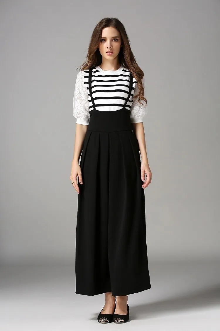 Spring And Autumn New High Waist Strap Pleated Bags Ankle Length Wide Leg Pants