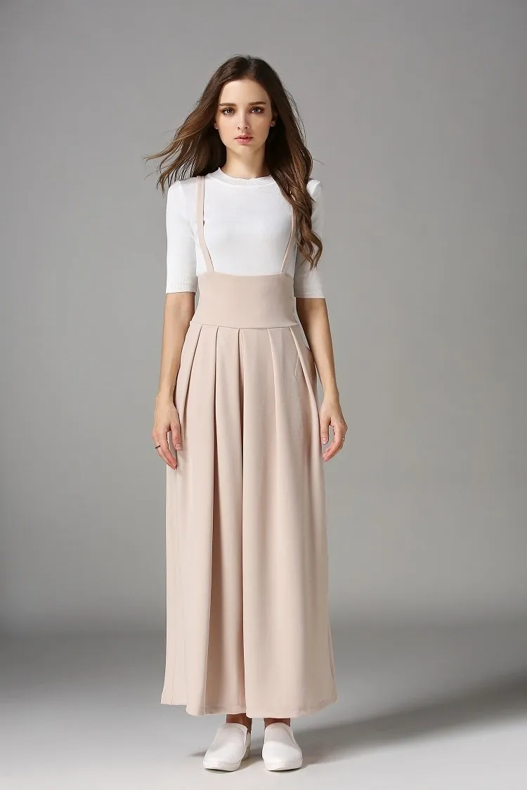 Spring And Autumn New High Waist Strap Pleated Bags Ankle Length Wide Leg Pants