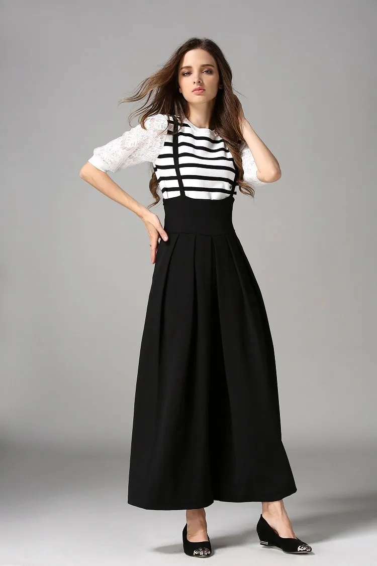 Spring And Autumn New High Waist Strap Pleated Bags Ankle Length Wide Leg Pants
