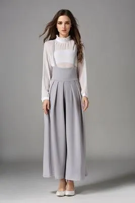 Spring And Autumn New High Waist Strap Pleated Bags Ankle Length Wide Leg Pants