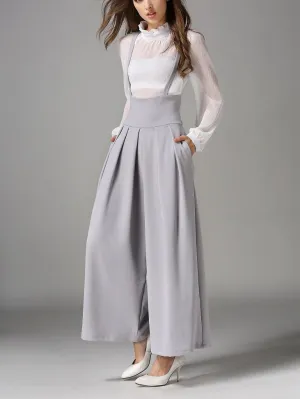 Spring And Autumn New High Waist Strap Pleated Bags Ankle Length Wide Leg Pants