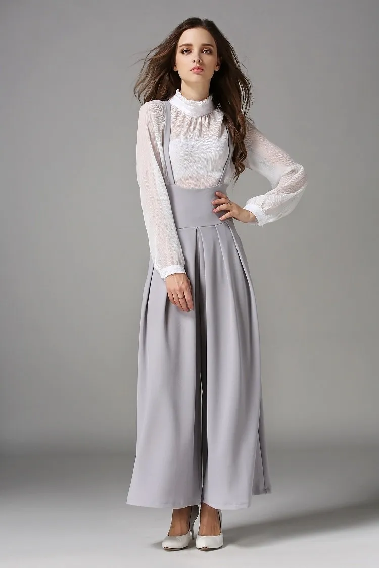 Spring And Autumn New High Waist Strap Pleated Bags Ankle Length Wide Leg Pants