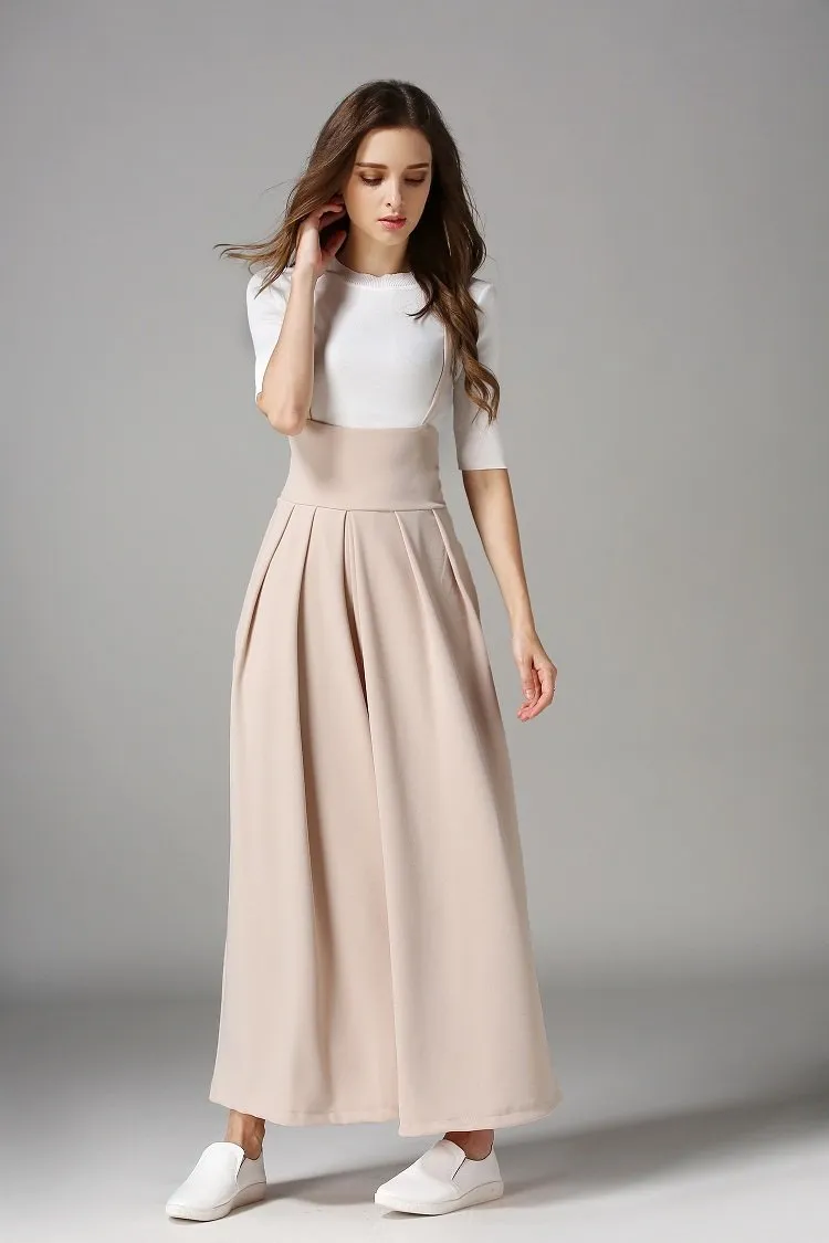 Spring And Autumn New High Waist Strap Pleated Bags Ankle Length Wide Leg Pants