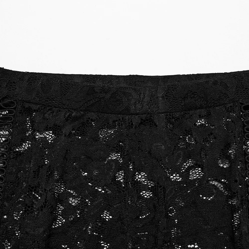 Stylish Gothic Black Lace Fringed Flare Pants