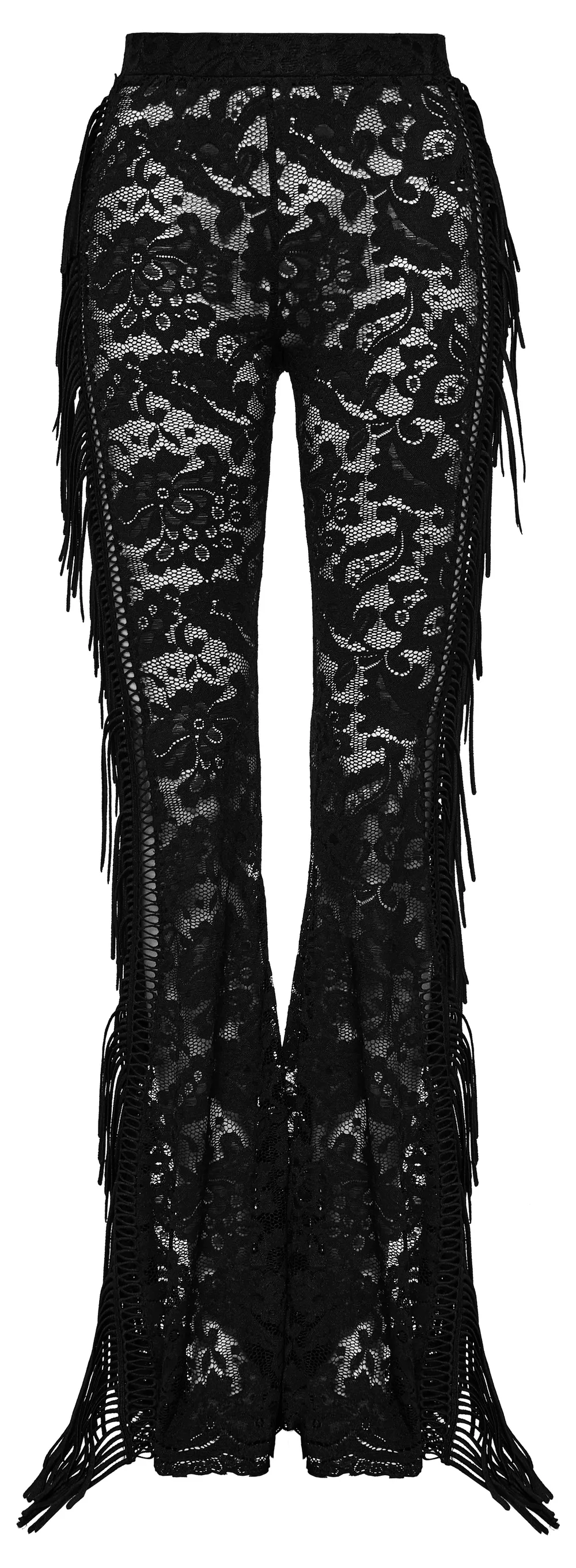 Stylish Gothic Black Lace Fringed Flare Pants