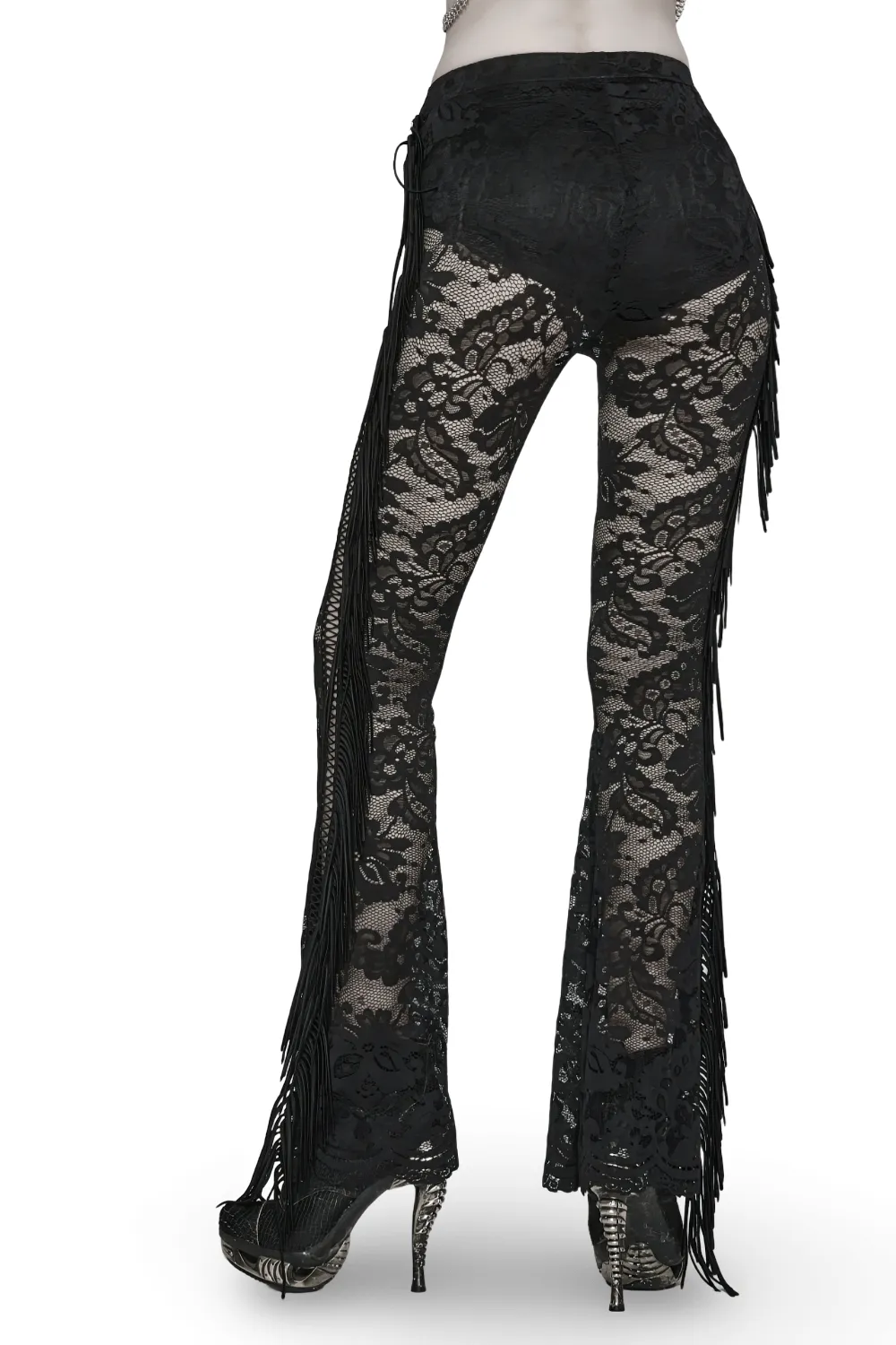 Stylish Gothic Black Lace Fringed Flare Pants