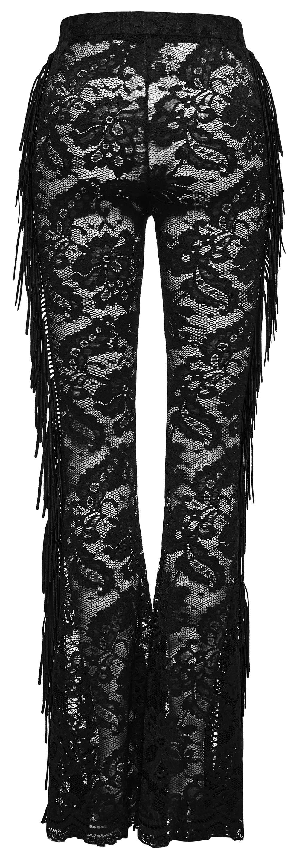 Stylish Gothic Black Lace Fringed Flare Pants