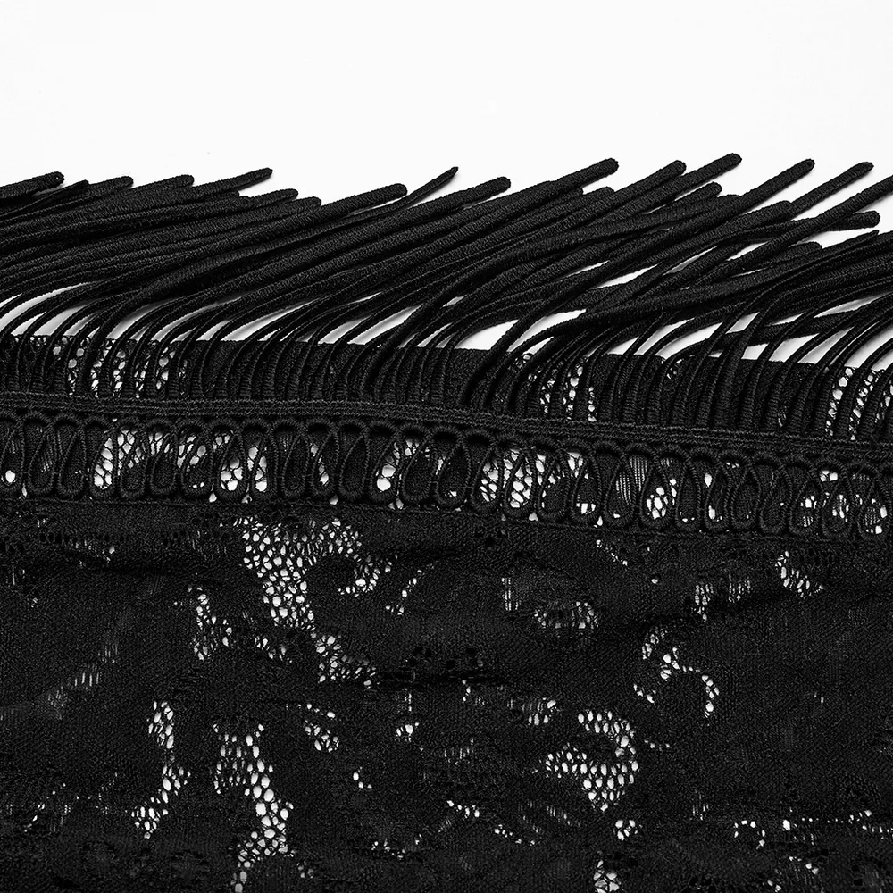 Stylish Gothic Black Lace Fringed Flare Pants