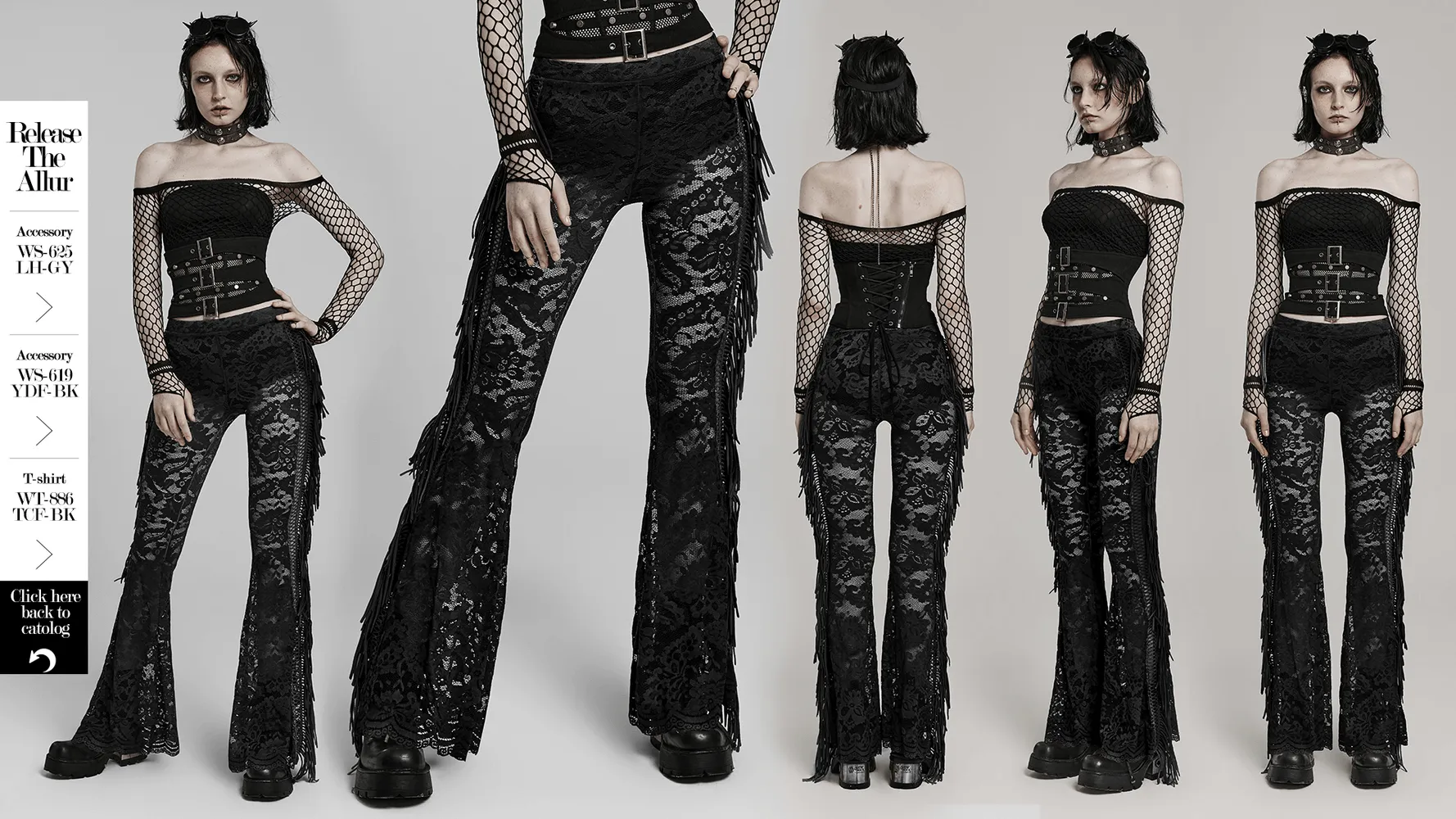 Stylish Gothic Black Lace Fringed Flare Pants