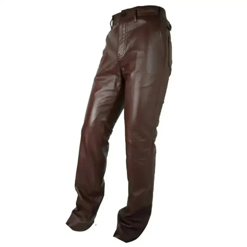 Stylish Men's Pure Brown Leather Pants