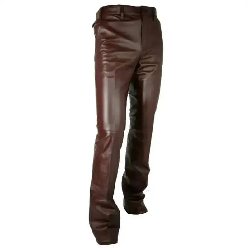 Stylish Men's Pure Brown Leather Pants