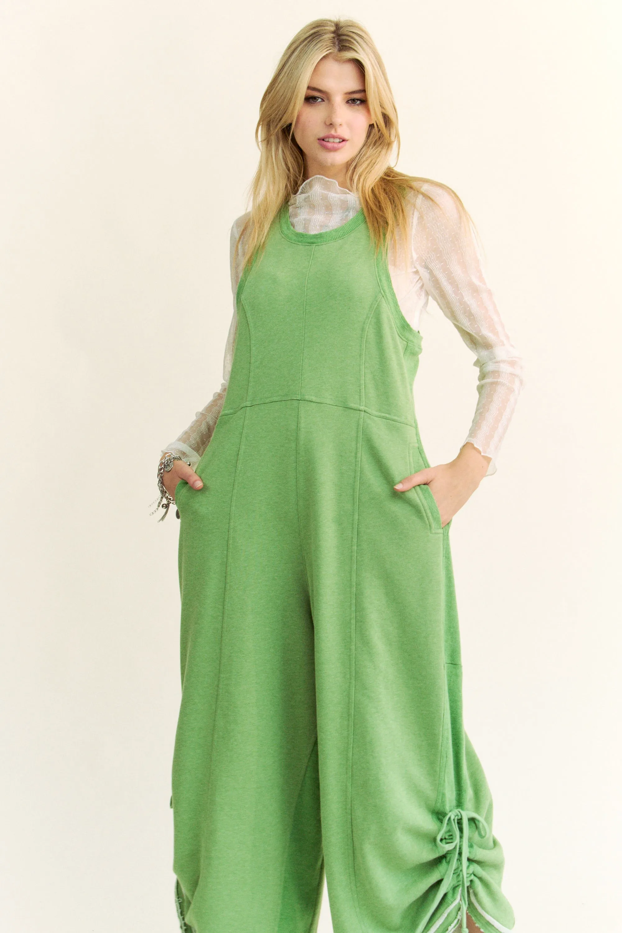 Stylish Ruched Detail Jumpsuit in Green