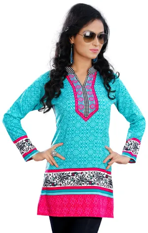 Stylish Turquoise Indian Kurti – Vibrant Short Kurti for Women