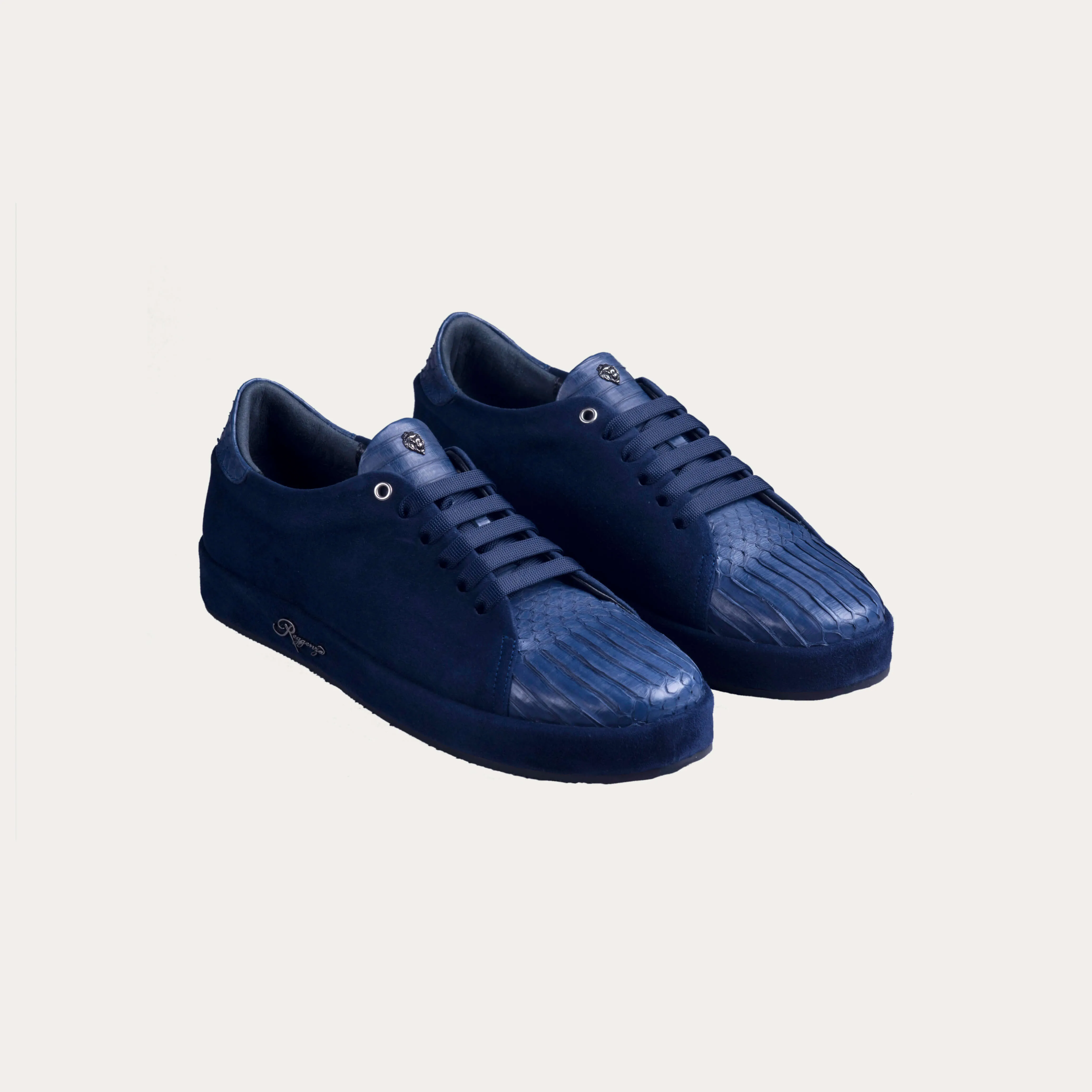 Suede & Cobra Leather Plimsoll Sneakers